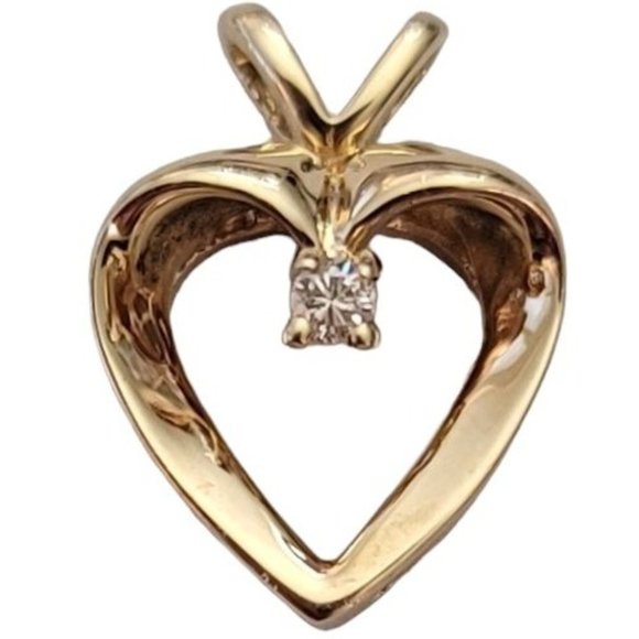 14K Yellow Gold Diamond Chip Open Heart Pendant E242 - Picture 14 of 14